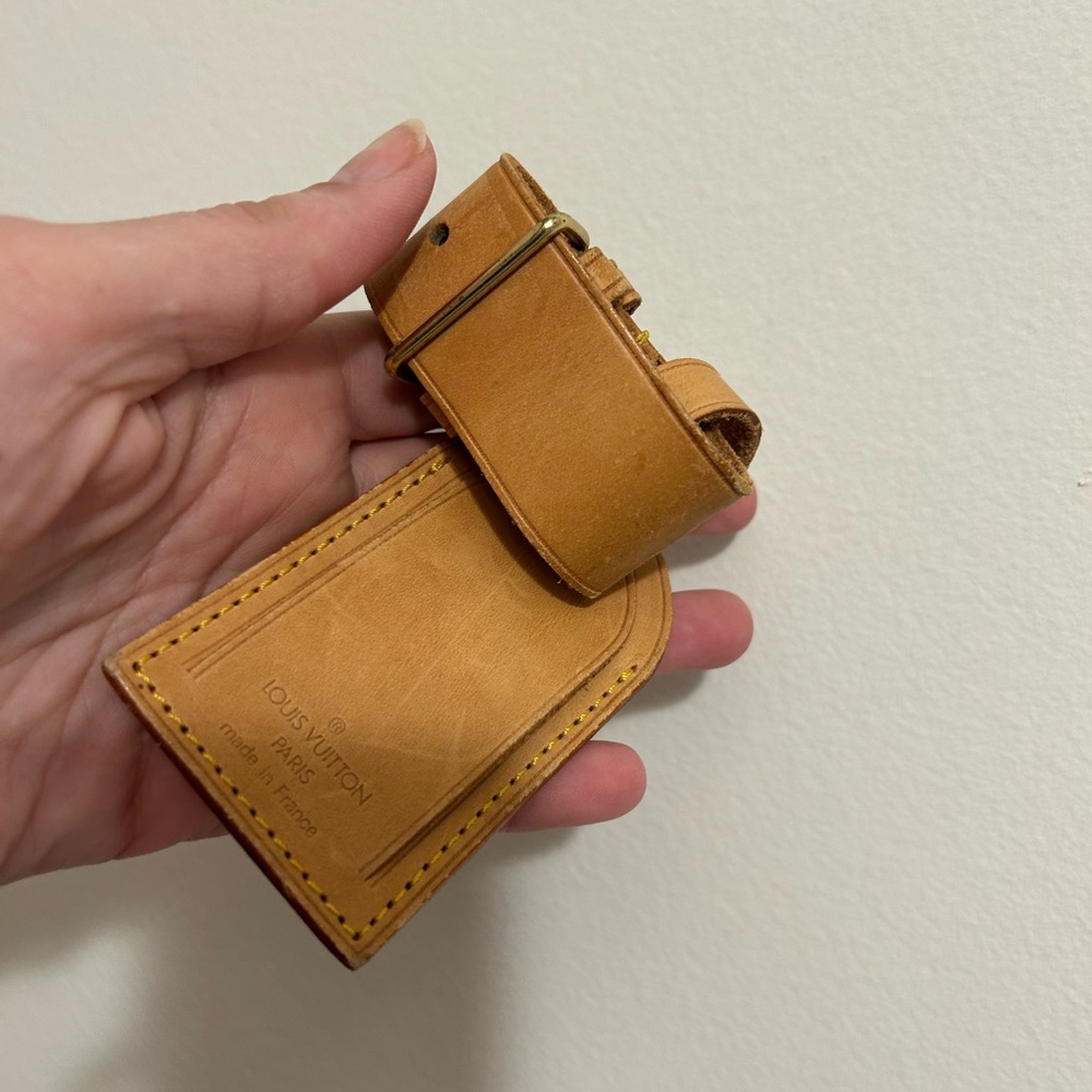 Louis Vuitton Authentic Leather Light Brown Poignet and Luggage Tag
